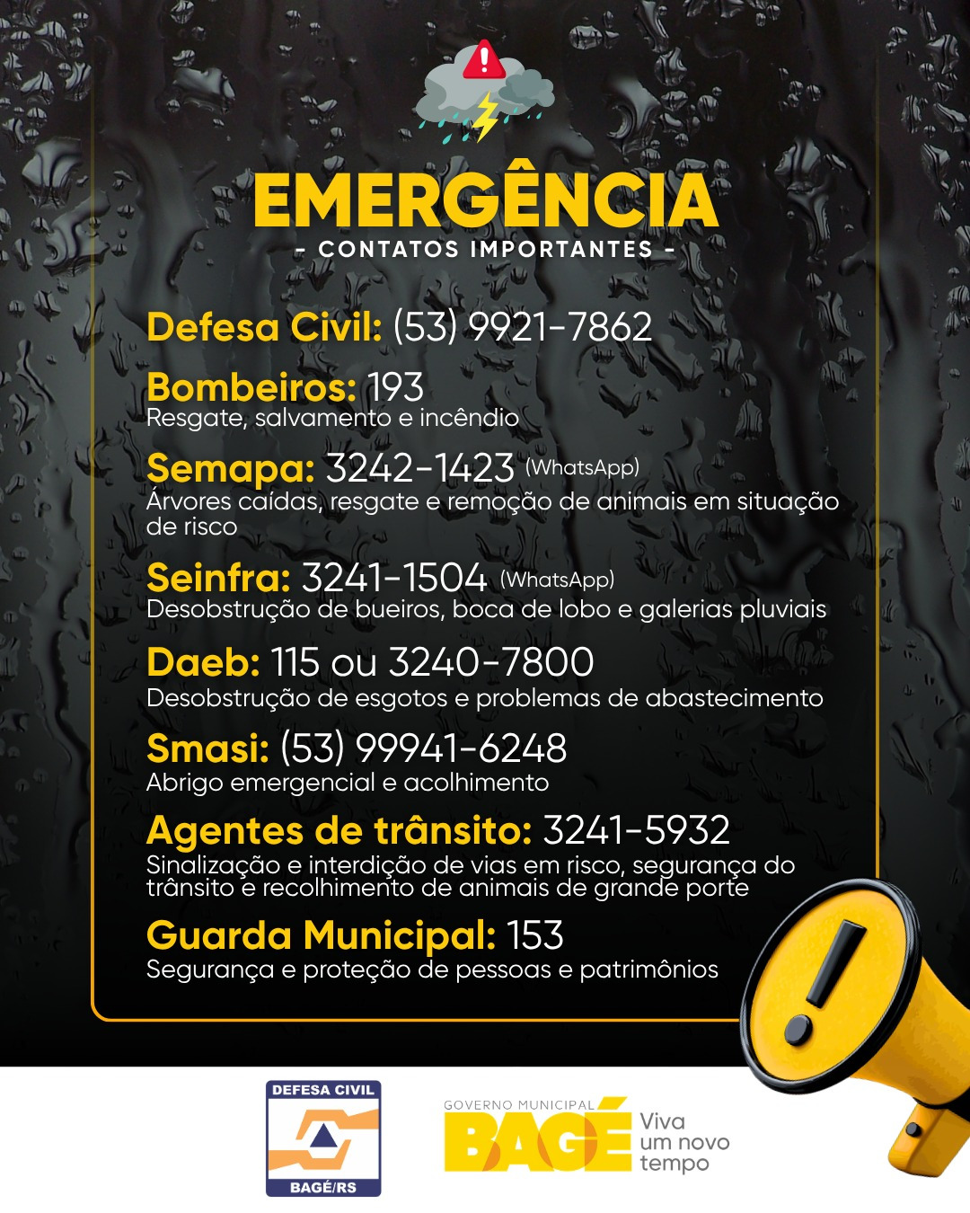 Defesa Civil do Estado emite situação de alerta severo para a Região da Campanha