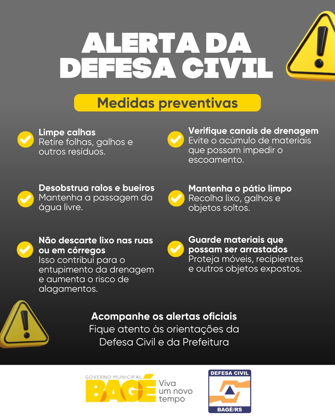 Aviso preventivo da Defesa Civil de Bagé