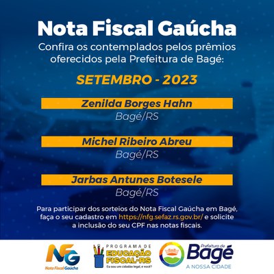 Bageenses são contemplados com o programa Nota Fiscal Gaúcha