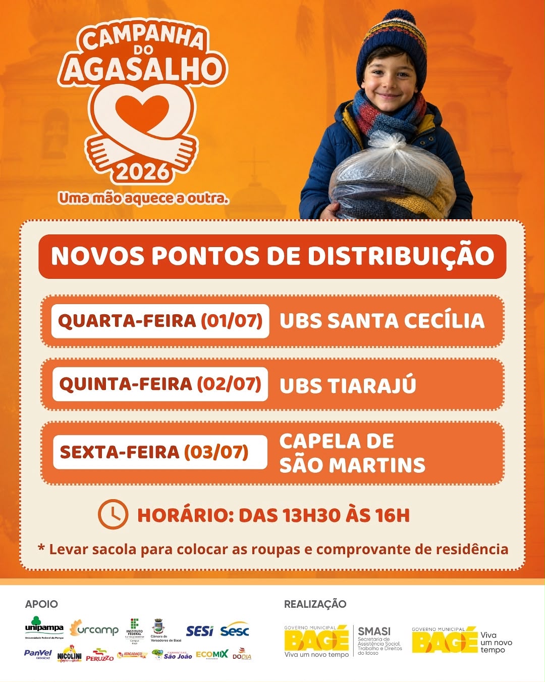 Campanha do Agasalho amplia pontos de distribuição de roupas nesta semana em Bagé