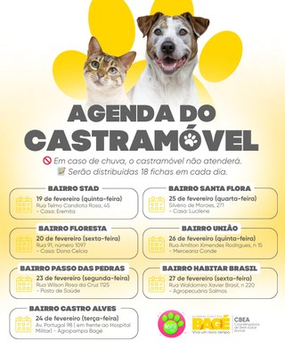 Castramóvel divulga novo calendário de castrações