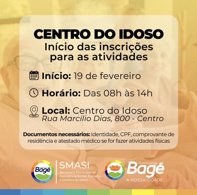 Inscrições para cursos do Centro do Idoso abrem no dia 19