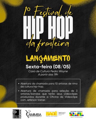 Município abre inscrições para MCs e seleção de videoclipes na primeira edição do Festival de Hip-Hop da Fronteira