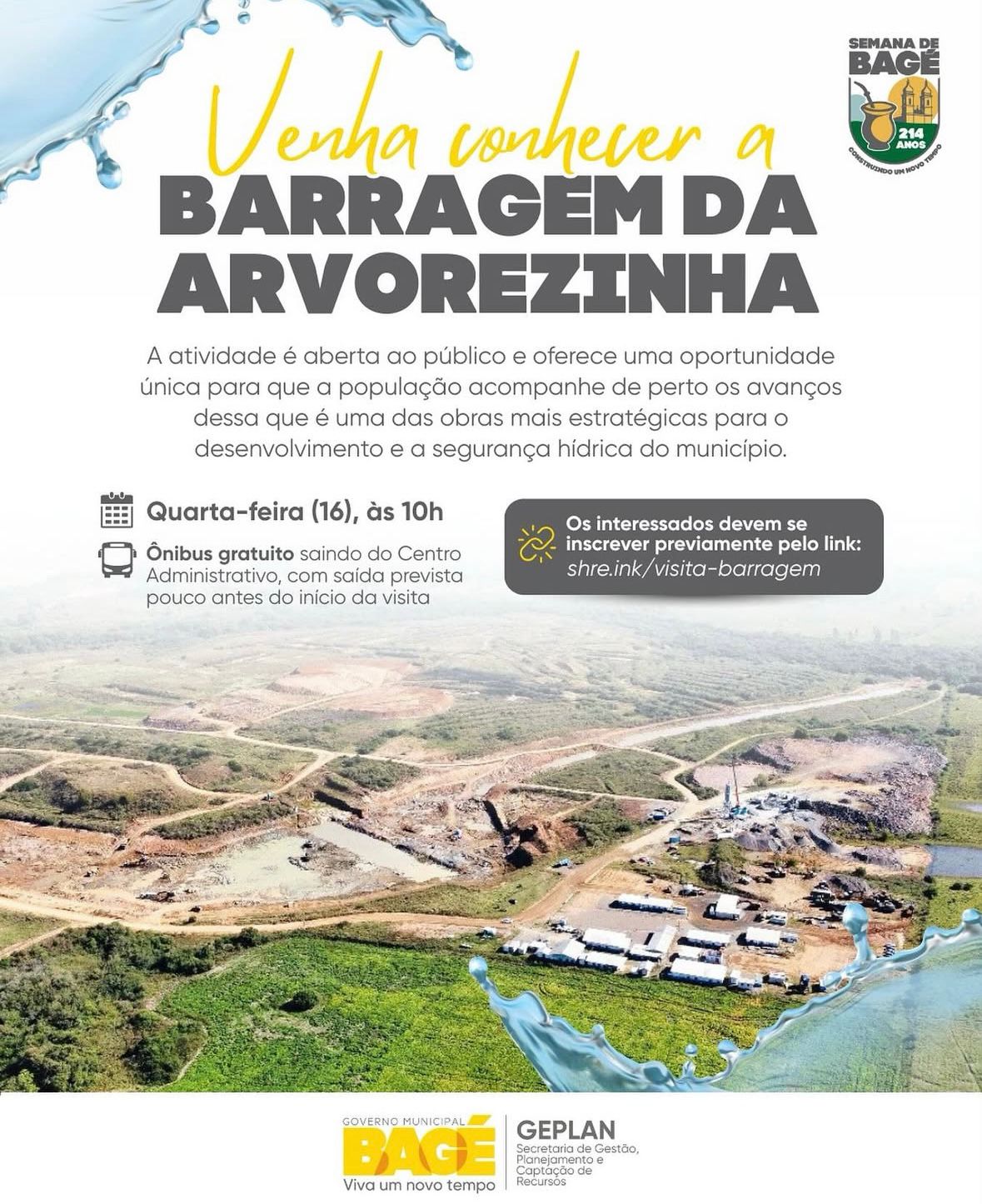 Prefeitura convida população para visita guiada às obras da Barragem da Arvorezinha