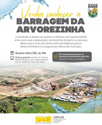 Prefeitura convida população para visita guiada às obras da Barragem da Arvorezinha