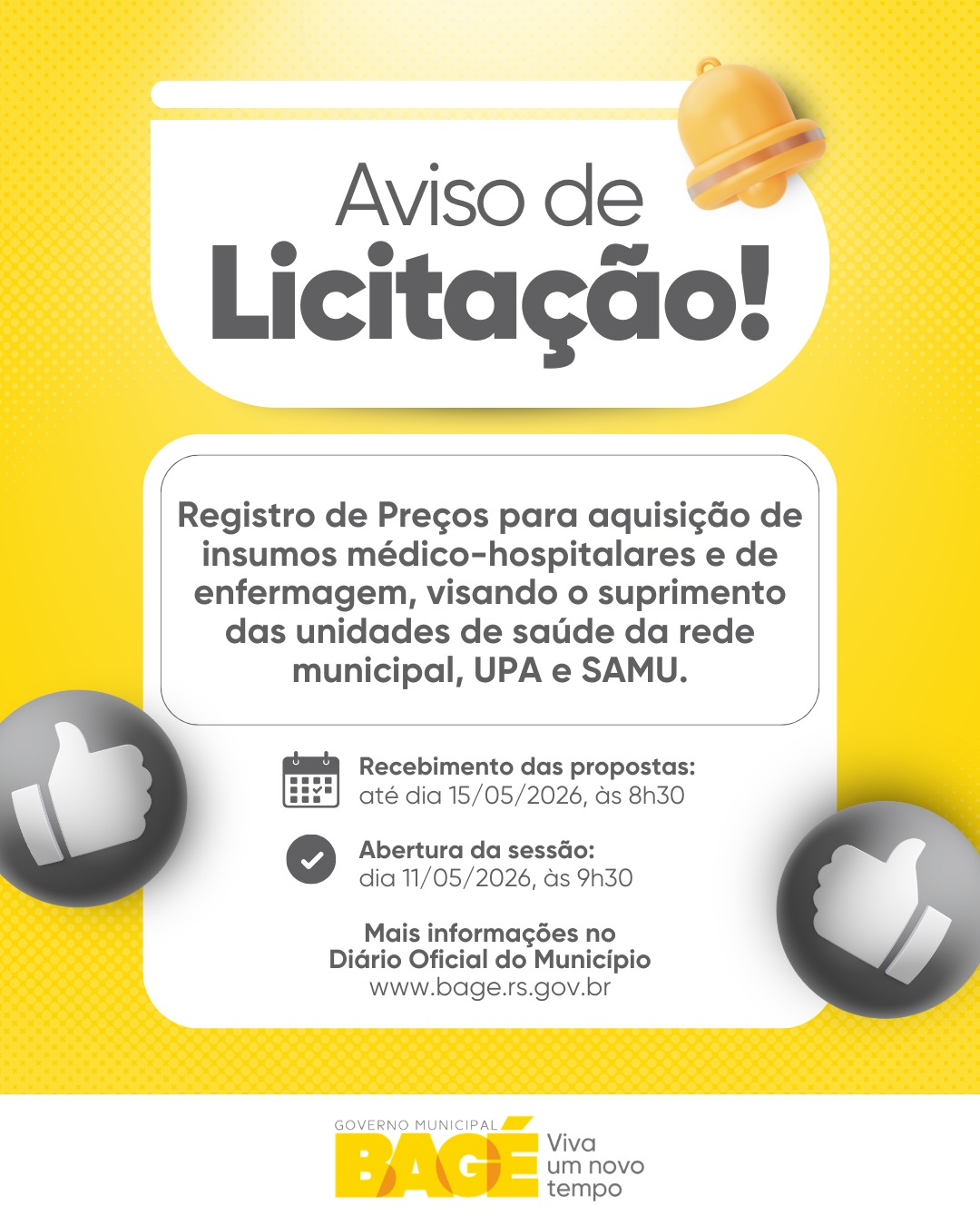 Prefeitura de Bagé abre licitação para aquisição de insumos médico-hospitalares e de enfermagem