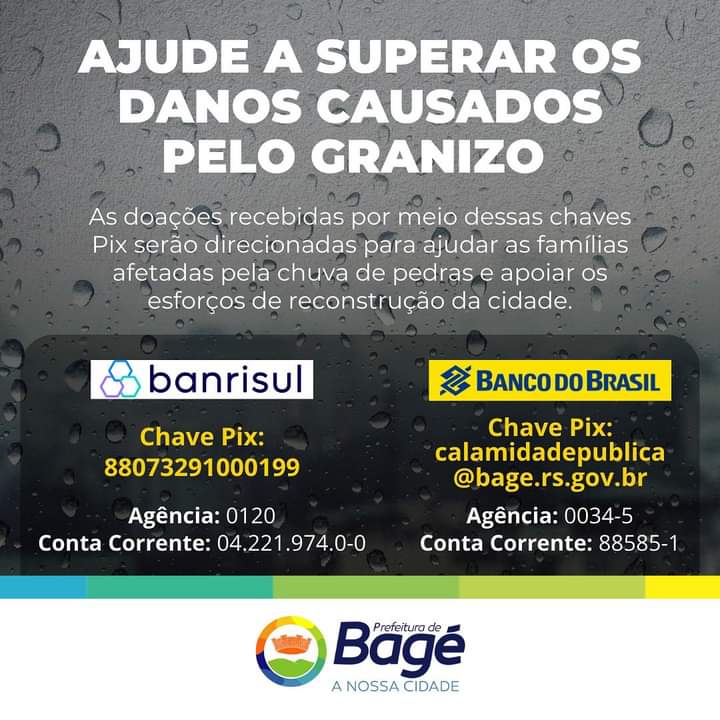 Prefeitura de Bagé disponibiliza chaves PIX para doações