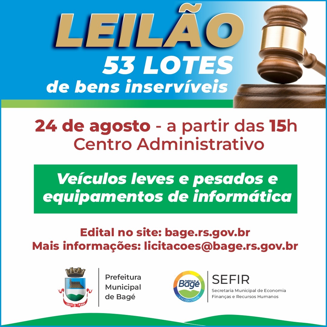 Leilão acontece dia 24 de agosto