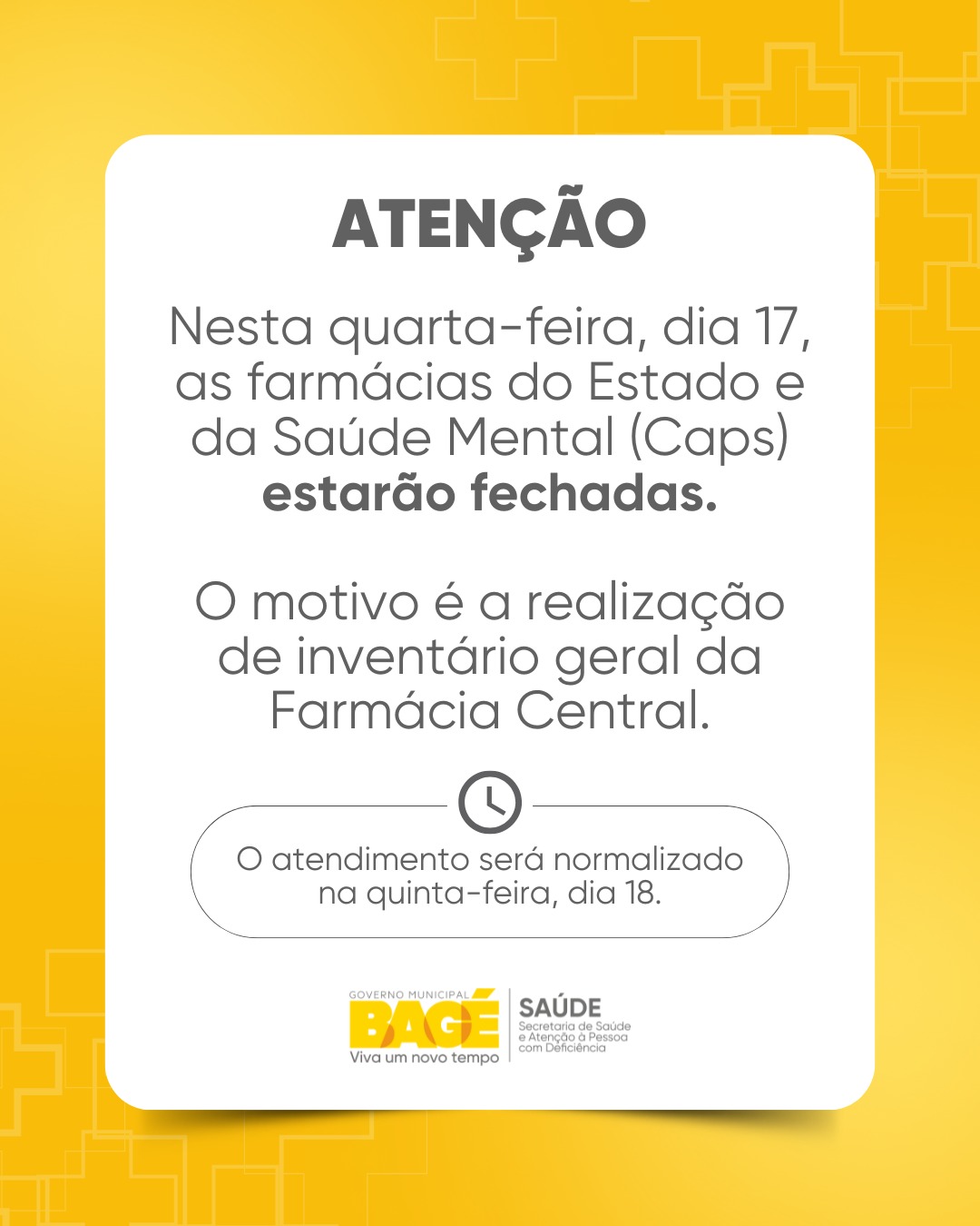 Secretaria de Saúde informa sobre funcionamento de farmácias nesta quarta-feira (17)