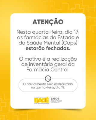 Secretaria de Saúde informa sobre funcionamento de farmácias nesta quarta-feira (17)