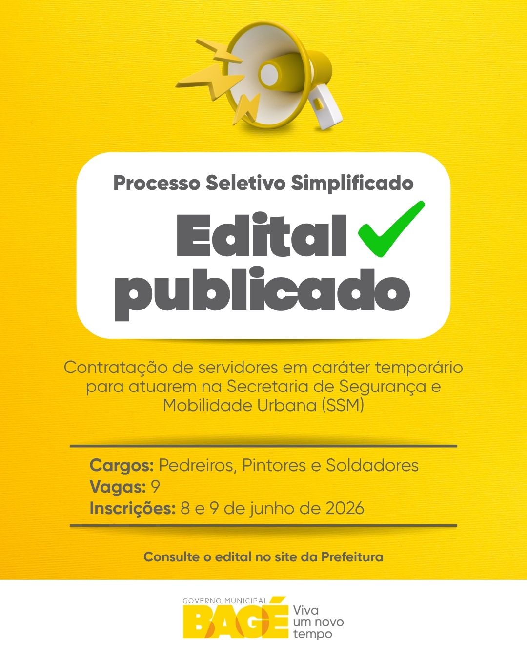 Secretaria de Segurança e Mobilidade Urbana abre processo seletivo para contratação de pedreiros, pintores e soldadores